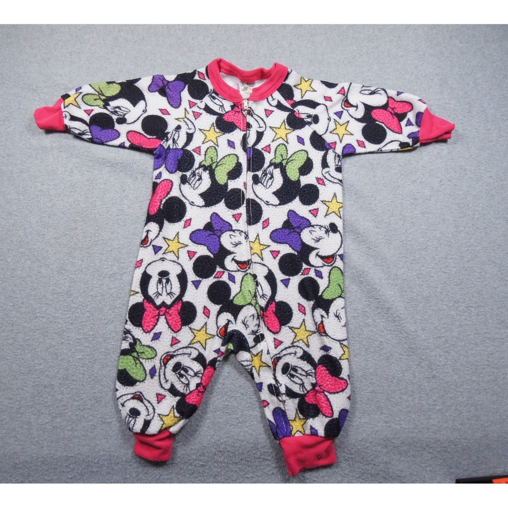 Vintage Disney Minnie Mouse Fleece Sleeper Pajamas Girls 2T 90s Mickey Stuff Zip